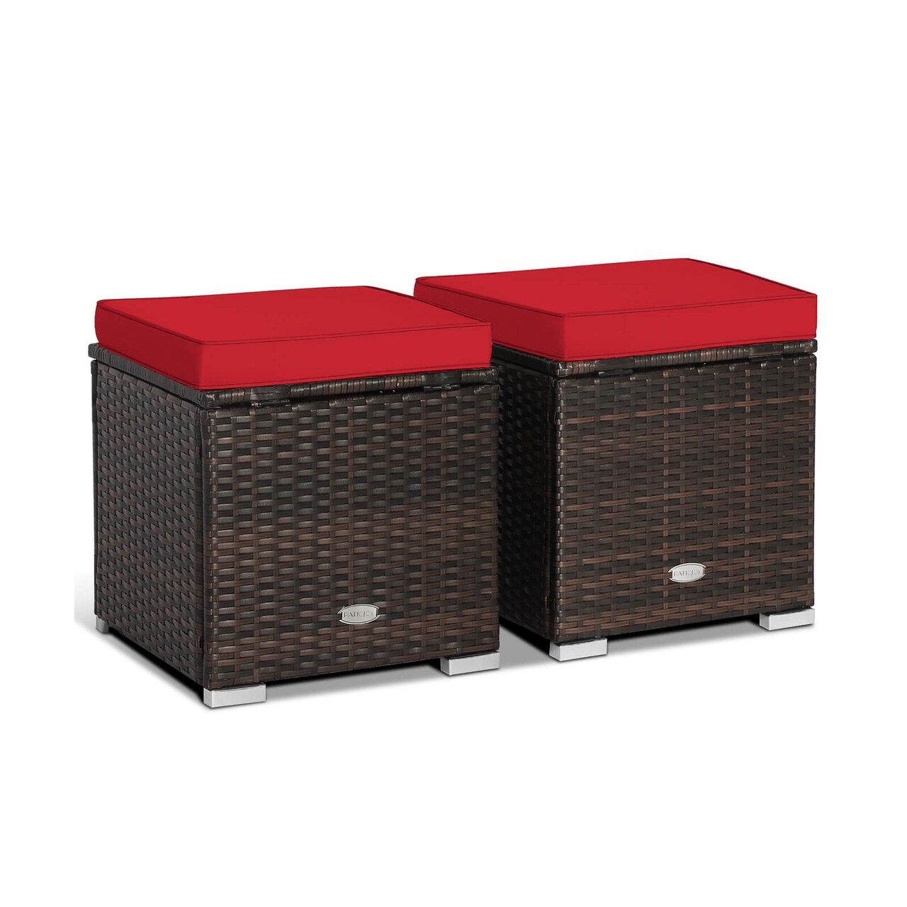 2 Pieces Patio Storage Ottoman with Removable and Washable Cushions